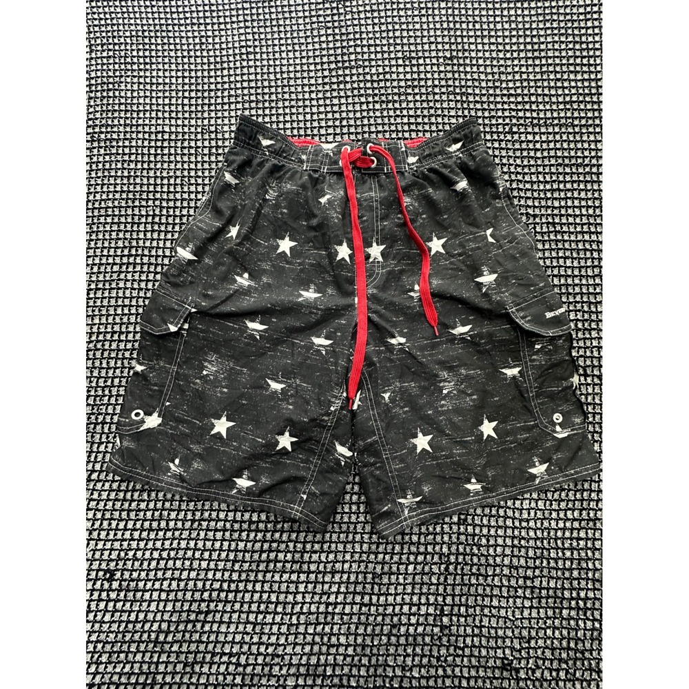 Beverly Hills Polo Club Swim Trunks Mens M Black Excellent Star Print Cargo